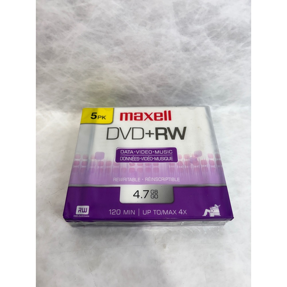 Maxell DVD+RW 4.7GB 120 Min 4X Rewritable Media 5 Pack Slim Jewel Cases 625886